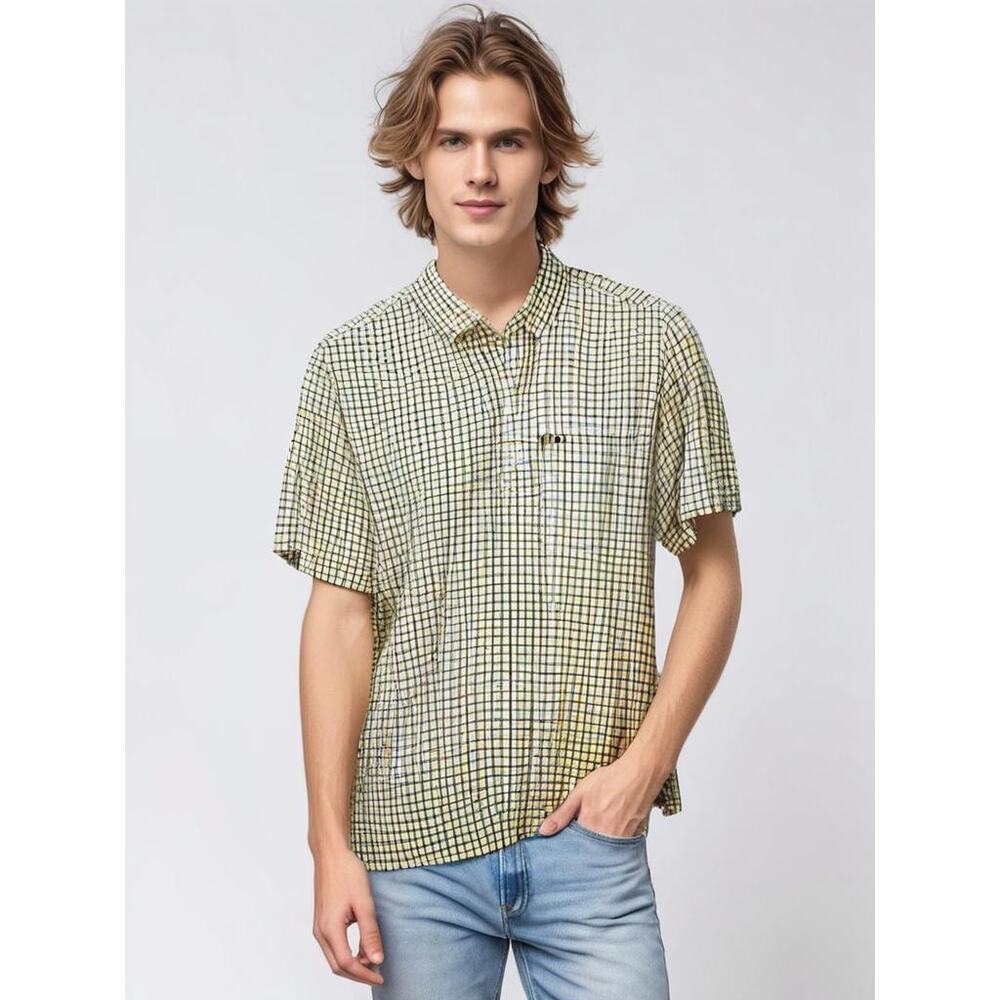 Ralph Lauren Men's XXL Yellow Plaid Short Sleeve Button-Up Shirt
